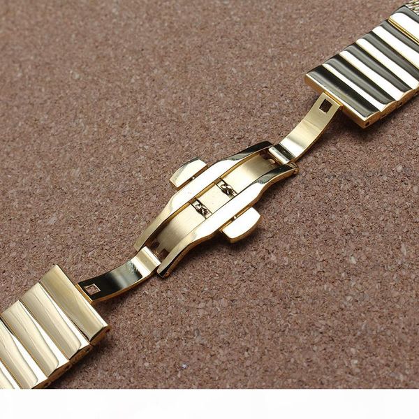 

18mm 20mm 22mm 24mm stainless steel mesh watchband with fold over clasp butterfly buckle deployment golden watch strap bracelet stylish new, Black;brown