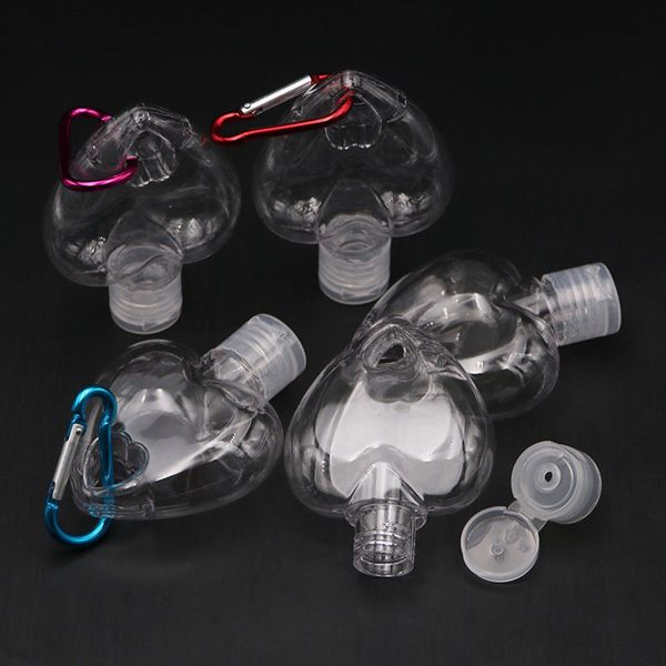 

heart shaped 50ml portable plastic dispensing empty ring key travel sanitizer bottle hook keychain carrier