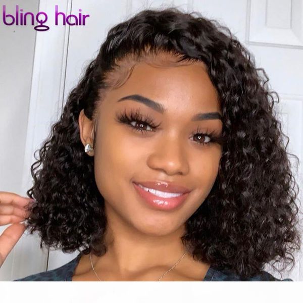 

short bob curly lace front wigs 13x4 lace front human hair wigs brazilian kinky curly pre-plucked wig with baby hair for women, Black;brown