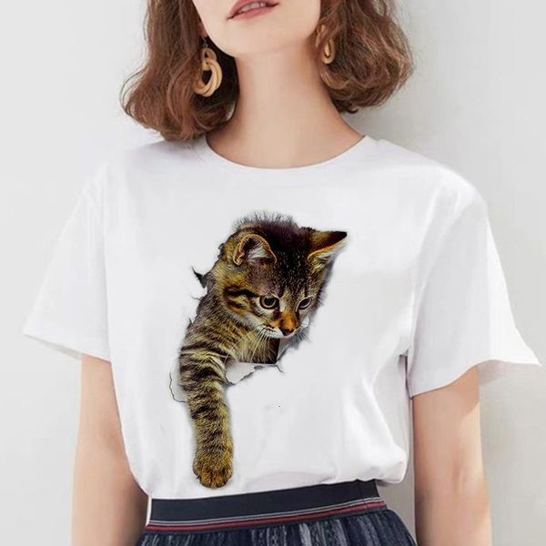 

fashion 3d cat printing harajuku women t-shirt summer short sleeve o-neck tshirt casual streetwear female t shirts clothes, White