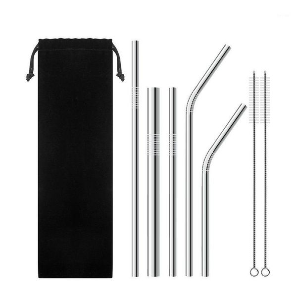 

4/7pcs stainless steel straws reusable colorful 304 straight bent metal drinking straw with cleaner brush set party bar accessor1