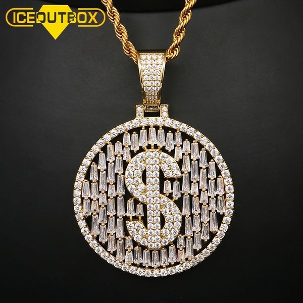 

iceoutbox iced out round us dollar money pendant necklace with 4mm tennis chain aaa cubic zircon women men's hip hop jewelry 201013, Silver