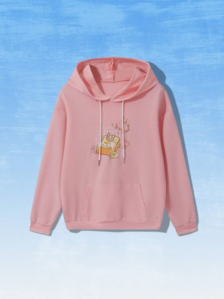 

romwe x nalnari cartoon graphic kangaroo pocket drawstring hoodie p2en#, White;black