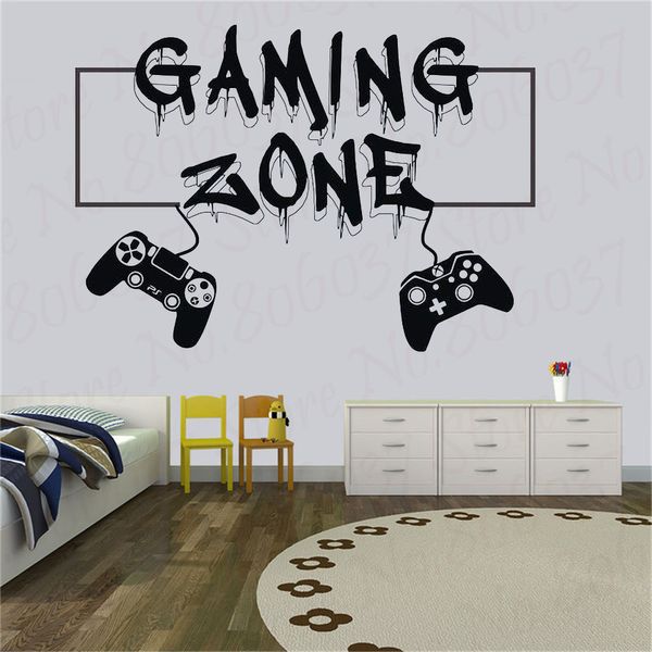 Decalcomanie da muro Gamer Gaming Zone Eat Sleep Game Controller decalcomanie da muro per videogiochi su misura per bambini Camera da letto Adesivo da parete in vinile WL911 LJ201128