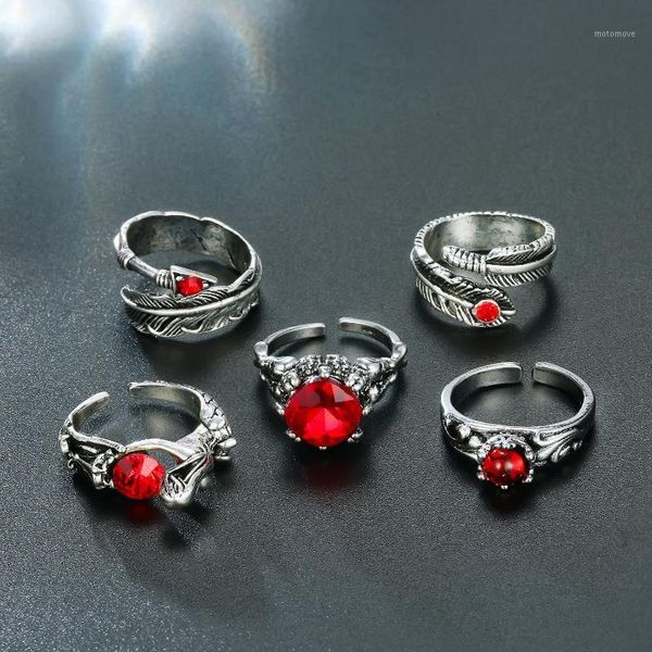 

cluster rings 1pc european classical red zircon feather open ring women elegant vintage metal arrow dragon animals finger jewelry r981, Golden;silver
