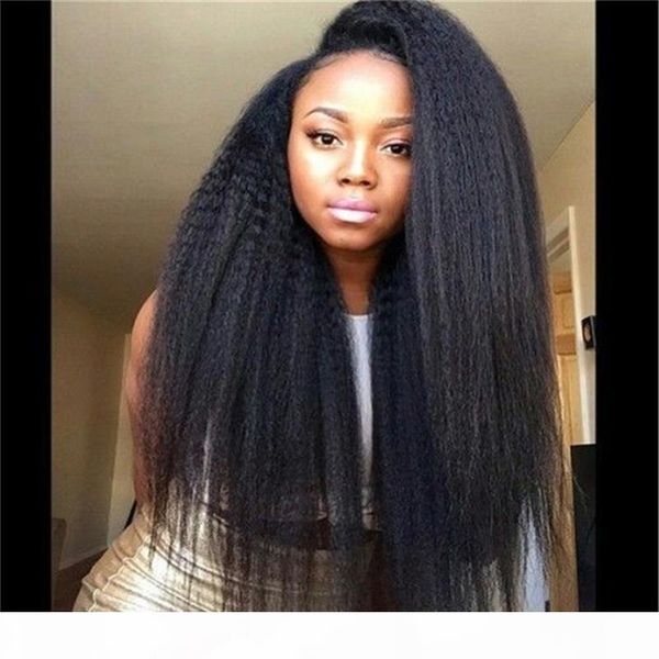

thick kinky straight full lace human hair wigs for black women unprocessed brazilian hair lace front wigs with baby hair, Black;brown
