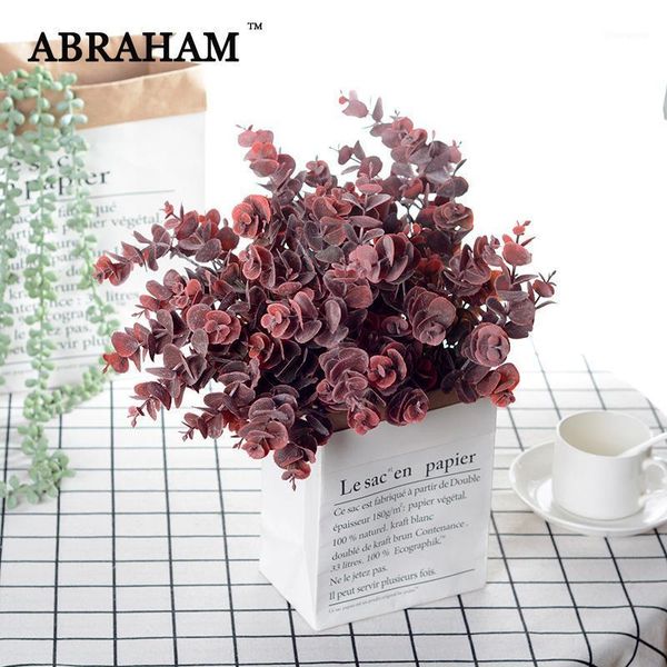 

35cm 5 fork plastic leaves green plant artificial tree branch fake eucalyptus leaf real touch tree foliage for fall home decor1