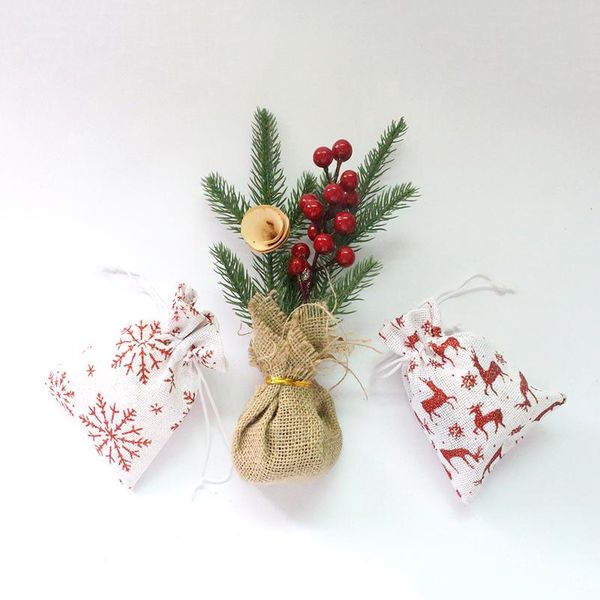 

10x14 13x18 10pcs/lot santa gift christmas candy drawstring bag packing pouches natural cotton bag can pr jllkod