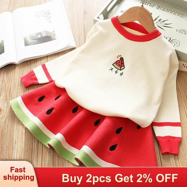

mayfair cabin girls party dress autumn winter cute fruit pattern dress kids girl dresses long sleeve knitted children clothing, Red;yellow