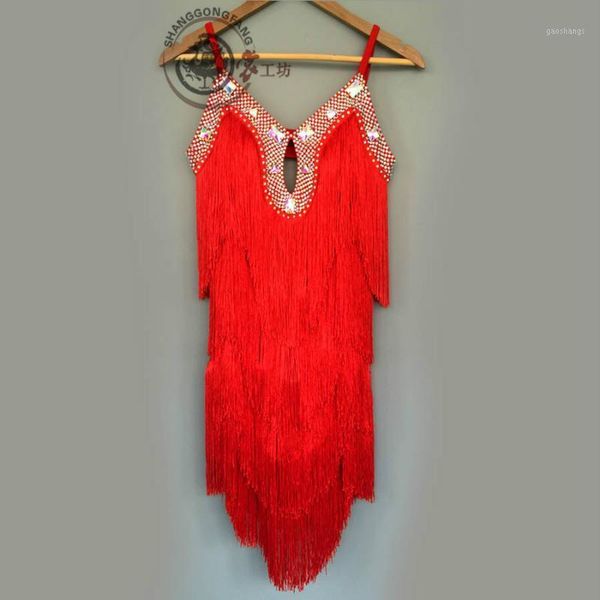 

new style latin dance costume stones tassel latin dance dress for women competition dresses a86 s-4xl1, Black;red