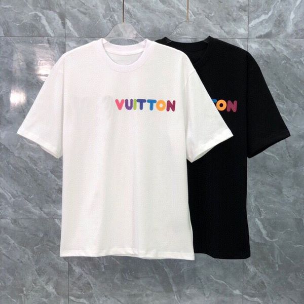 

2022ss early spring new high-grade cotton printed t-shirt round neck stitching pullover short sleeves size m- color black and white y83, Black;brown