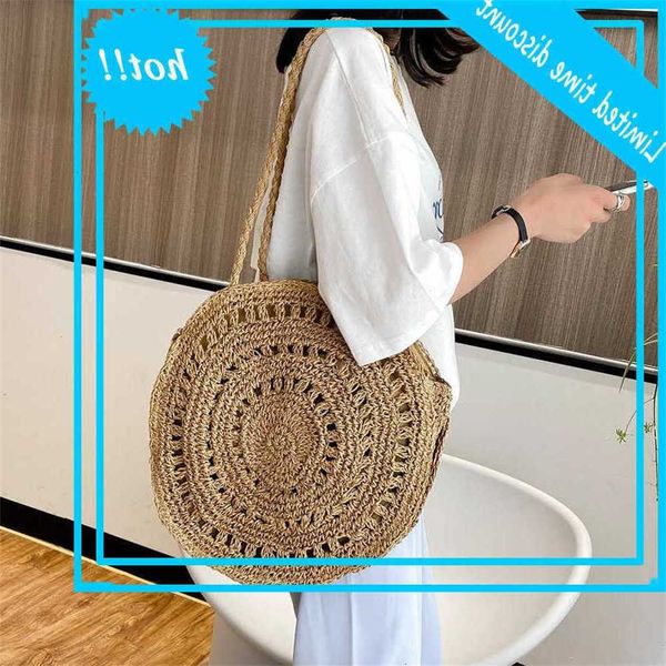 

casual rotan women shoulder bags circle stroh handbags large capacity handmae summer dead lady round bohemian beach treval sac