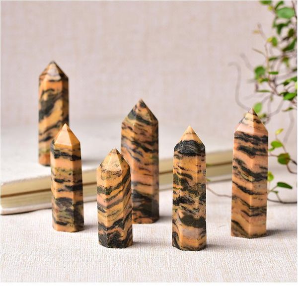 

natural crystal quartz crystal point yellow striped stone healing wand obelisk energy pyramid love stone ornaments ho qylxno, Black