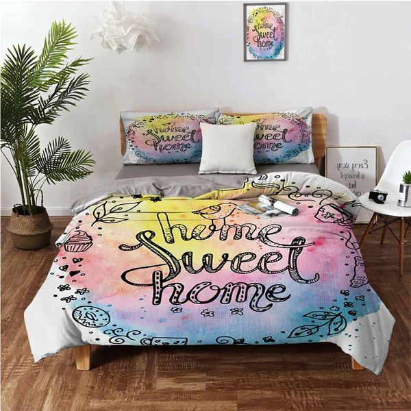 

doodle inspiration quote in a circle frame with cakes coffee on watercolorsbedding 3-piece set
