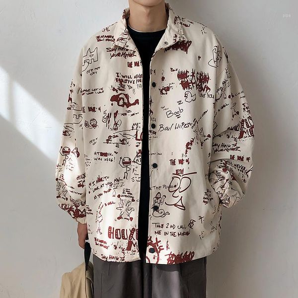 

2019 spring and autumn new youth popular men's cotton pattern printing fashion casual thin jacket coral red / blue m-xl1, Black;brown