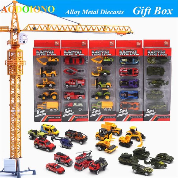 

5pcs/set die-cast toy vehicles 1:64 racing farm ambulance military fire police diecast toys for children model car tractor