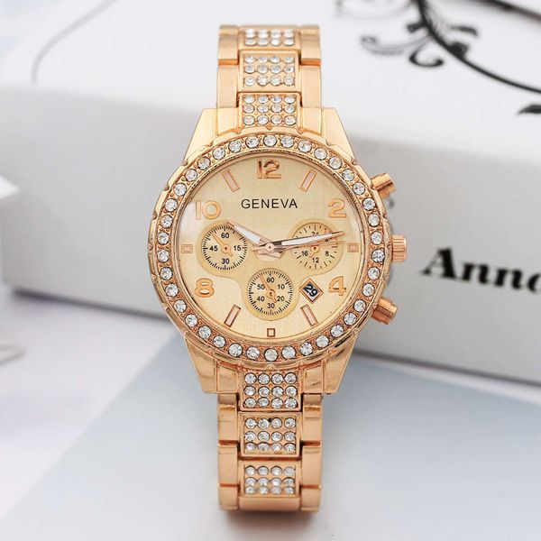 

fashion quartz three geneva women's new watch eye calendar with diamond inlaid steel band watch for women's batch mft2qxx3, Slivery;brown
