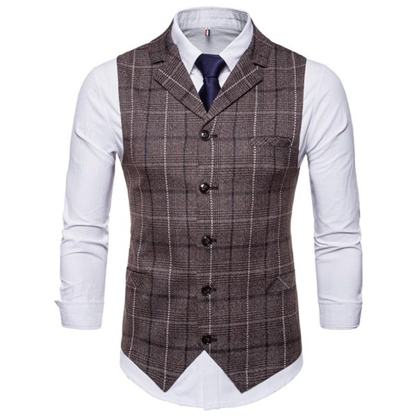 

men's vests 2021 suit collar casual plaid vest single breasted large, Black;white