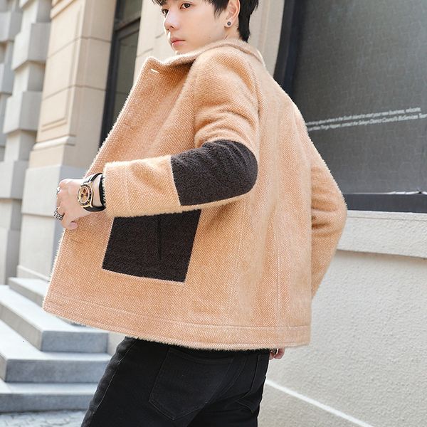 

2020 new winter ferret veet color matching jacket is the trend for men, Black;brown