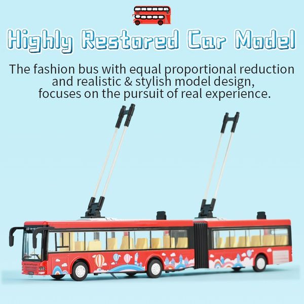 

kid fun alloy tram bus model simulation two-carriage sightseeing tour bus toys pull back alloy bus model toys children xmas gifts