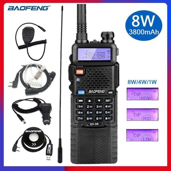 

walkie talkie baofeng uv-5r 8w portable cb ham radio amateur vhf uhf two way radio transceiver 3800mah large batery hunting 10km1