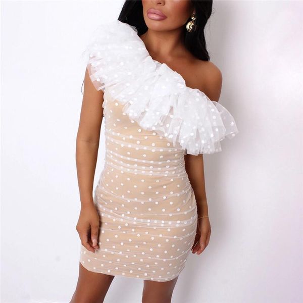 

dress womens designer bodycon dresses one shoulder polka dot print dresses fashion trend panelled womens casual above knee length pencil, Black;gray