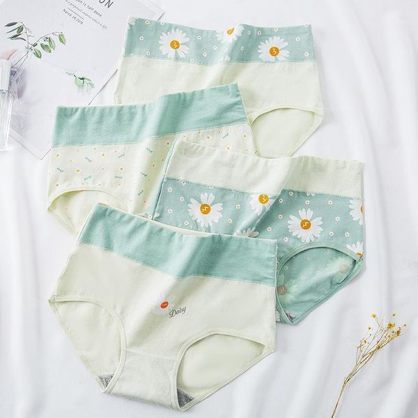 

high-rise women's cotton briefs sweet daisy pattern panties for women breathable comfort underwear skin-friendly lingerie briefs1, Black;pink