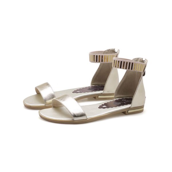 

new women's 2021 legitimate large size 34-46, genuine sandals, zipper, black, gold, white, beach, 1 4e7c