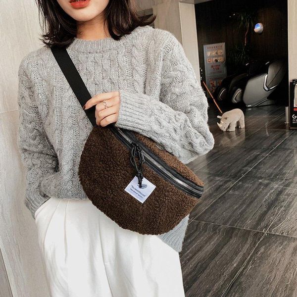 

winter plush woman fanny pack large-capacity casual chest bags fashion new velvet crossbody bag luxury female designer waist bag