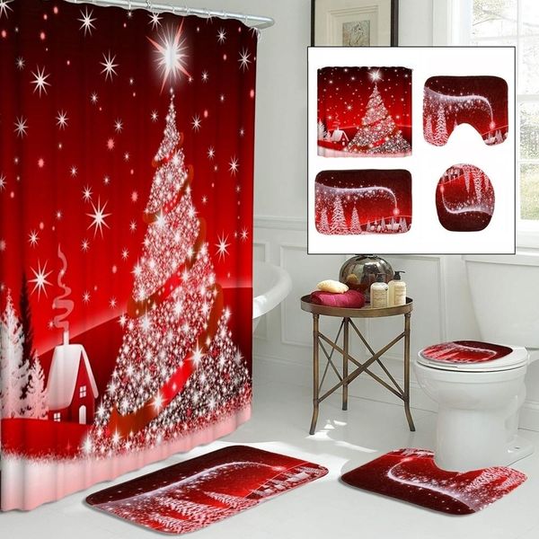 

christmas curtain 12 red decoration shining waterproof mat shower 4 with hooks cover pcs tree toilet set 180180cm bathroom yxlxlh xhhair