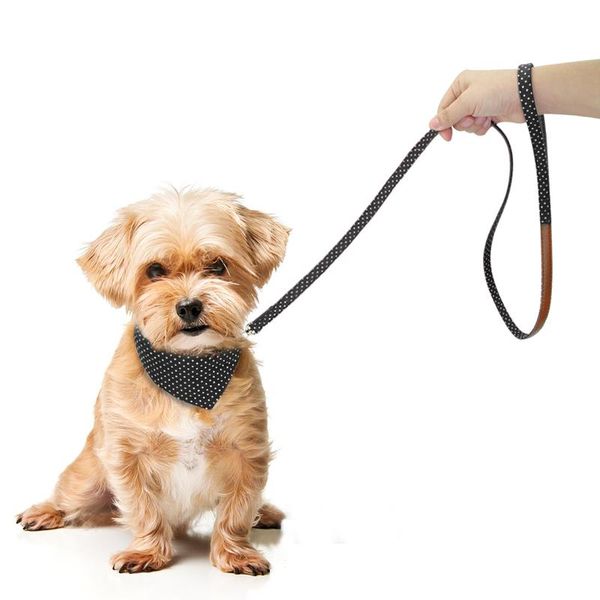 

dog cat bandana collar dog walking leash cute polka dot bowknot leather dog collars leash set for small medium dogs pet wmtioh