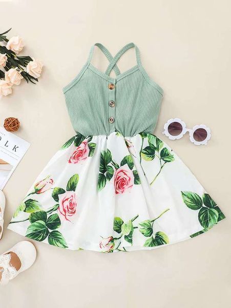 

toddler girls floral spliced cami dress she, Red;yellow