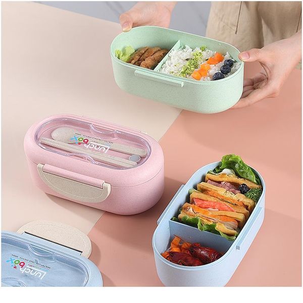 

lunch box microwave leakproof wheat straw office dinnerware food storage container children kids school portable bento wmtazm