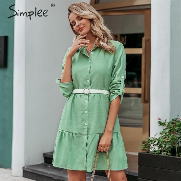 

simplee autumn women shirt dress a-line lapel solid female casual blouse dress winter long sleeve office ladies chic short dress 201027, Black;gray