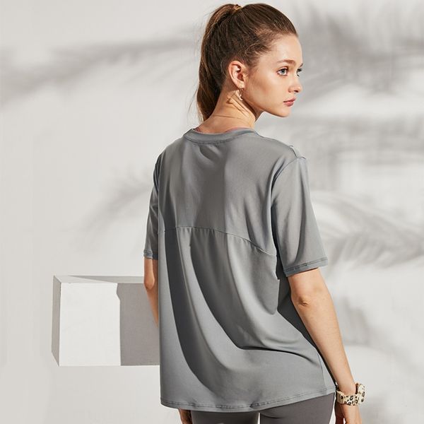 

summer new yoga women's large quick dry t-shirt loose running cover up sports dress dresst-shirt dress short sleeve thin screen red fit, Gray