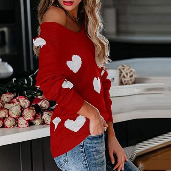 

womens love print sweaters 2021 autumn new-coming oversized o neck long sleeve casual loose knit sweater pullover femme, White;black