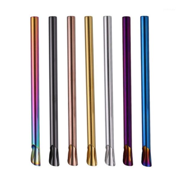 

100pcs/lot drinking straw reusable metal straw bubble straws 304 stainless steel milk straws stirring spoon1