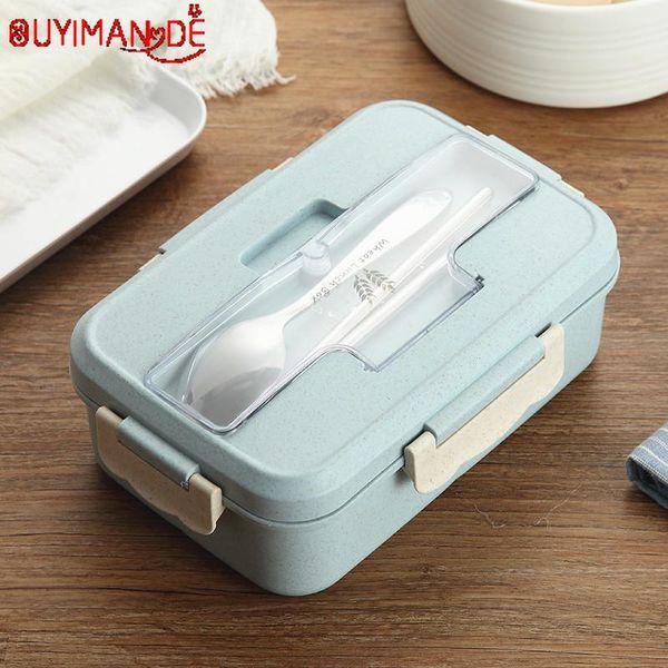 

1000ml wheat straw lunch box with spoon healthy material bento boxes microwave dinnerware food storage container lunchbox bbykae