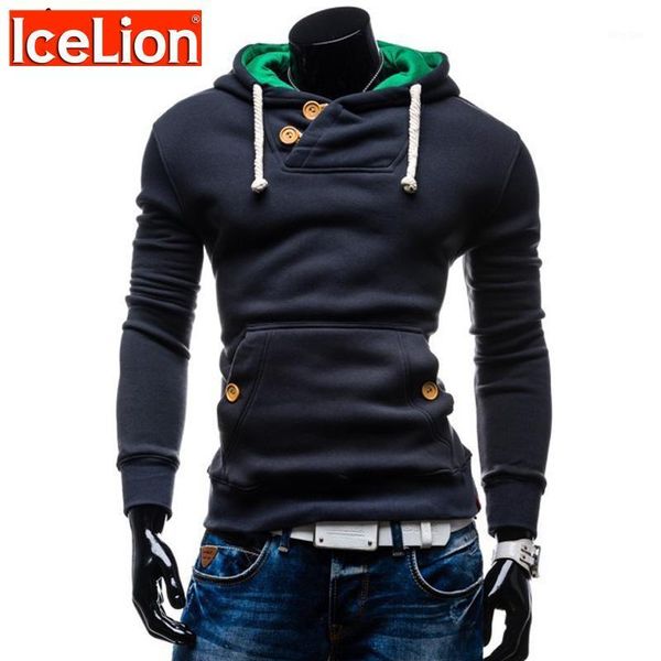 

icelion 2020 sweatshirts men brand hoodies fashion buttons hip hop mens cotton sportswears spring autumn male hooded pullovers1, Black