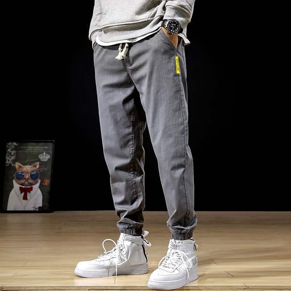 

japanese fashion men jeans loose fit casual cargo pants newly designer slack bottom hip hop joggers streetwear wide leg trousers, Blue