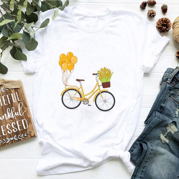 

2021 new summer cycling balloon print t shirt women casual t shirt o neck short sleeve korean fashion tshirt female tee, White