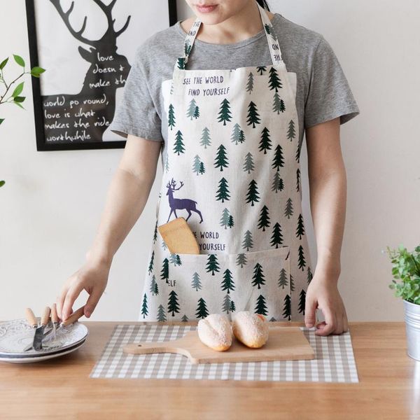 

aprons christmas tree deer kitchen apron nordic style couple's home sleeveless linen cotton baking cooking accessories