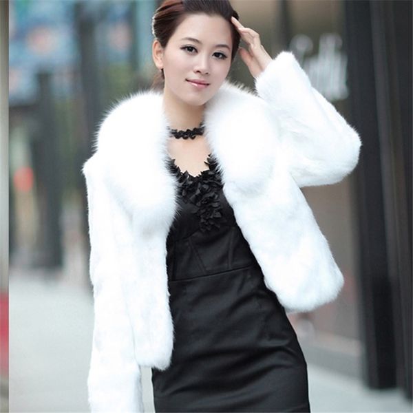

faux rabbit hair coat women's warm outerwear autumn winter short faux fox fur collar coat jacket plus size overcoat c1030, Black
