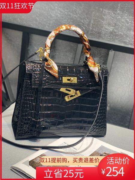 

kangkang kelly bag second generation women bag birkin bag crocodile pattern patent leather leather all-matching ins dignified goddess