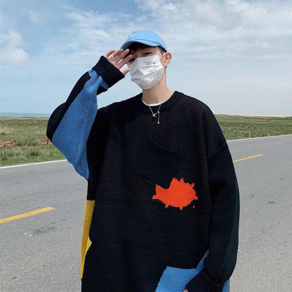 

2020 autumn and winter large size cotton-padded clothes cartoon sweater casual coat pullover men loose black ing, White;black