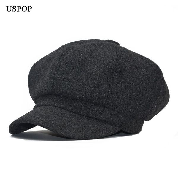 

uspop 2020 fashion women wool hat retro wool octagonal hat beret octagonal cap female thick warm winter hats newsboy caps, Blue;gray