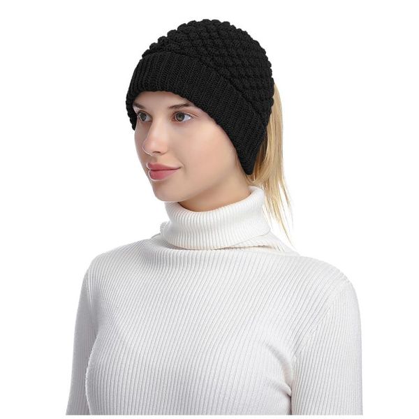 

simple design women's solid keep warm winter casual knitted hat headgear beanie tail hat cap size accessories, Blue;gray