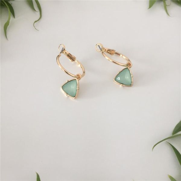 

trendy women earrings gold color plating mint stone triangle hoop earrings, Golden;silver