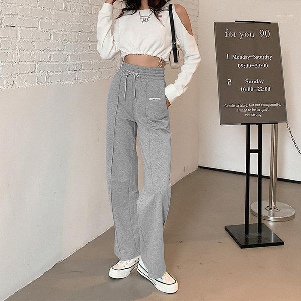 

new casual pants women high waist straight full length pants female jogging sports autumn spring gray trousers1, Black;white