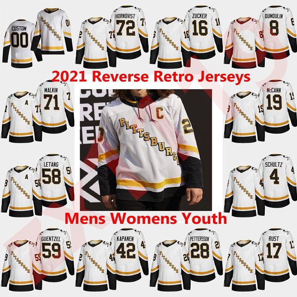 

pittsburgh penguins 2021 reverse retro hockey jerseys sidney crosby jersey evgeni malkin kris letang jake guentzel matt murray custom stitch, Black;red
